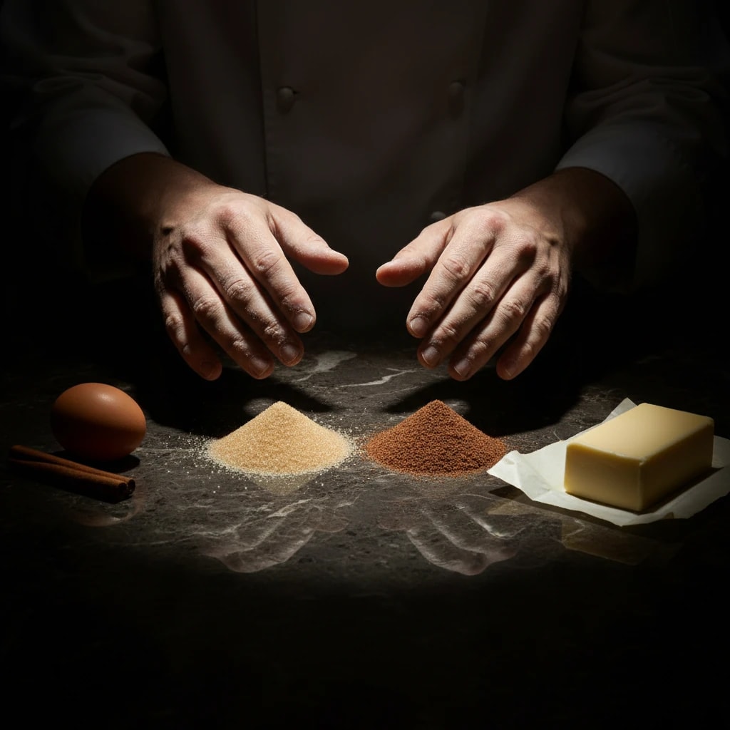 مواد اولیه پخت، شامل شکر قهوه ای روشن و تیره، روی میز سنگی.