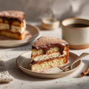 کیک چوروس با شکر قهوه ای با بافتی نرم و روکشی شکننده