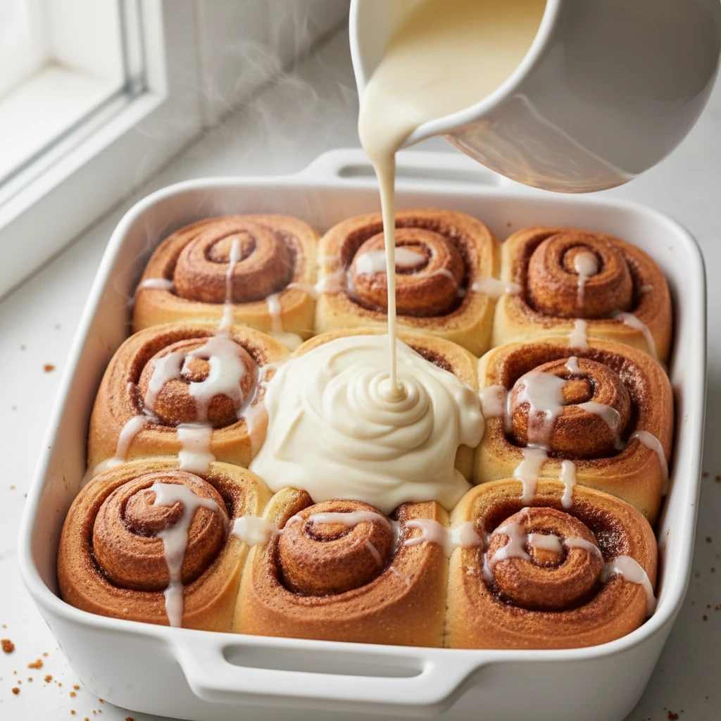 رول دارچینی با شکر قهوه ای همراه با آیسینگ خامه ای