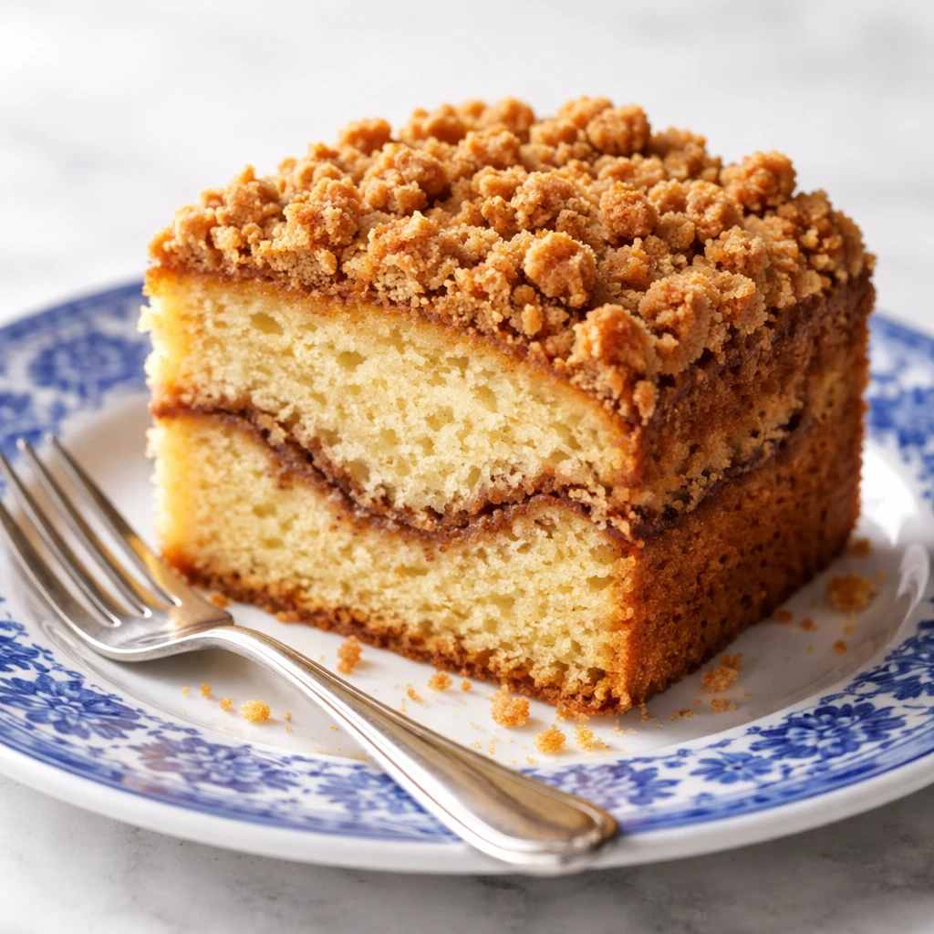 برش آماده و سرو شده‌ی کیک کرامبل با شکر قهوه ای