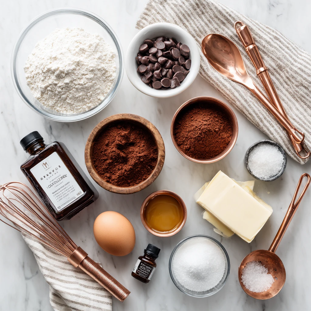 مواد اولیه کامل کوکی دبل چاکلت با شکر قهوه ای برای شروع پخت