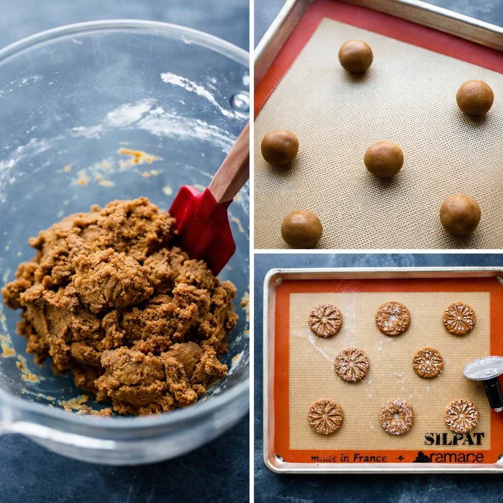 مراحل آماده سازی و مهر زدن خمیر کوکی روی سینی