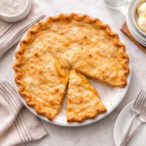 دسر هلو با شکر قهوه ای خوش‌ طعم‌ ترین پای فصل با بافت کاراملی