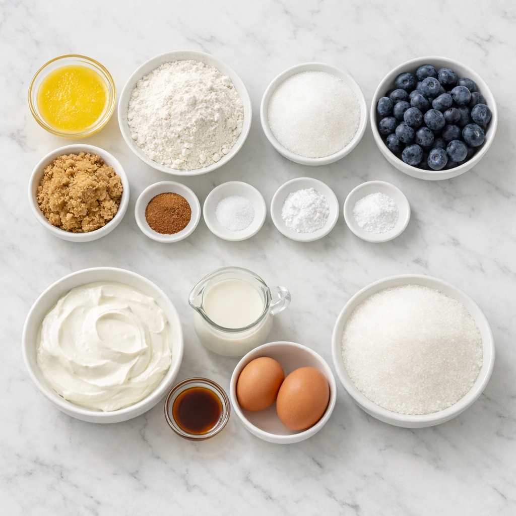 مواد لازم برای تهیه کیک کرامبل بلوبری با شکر قهوه ای