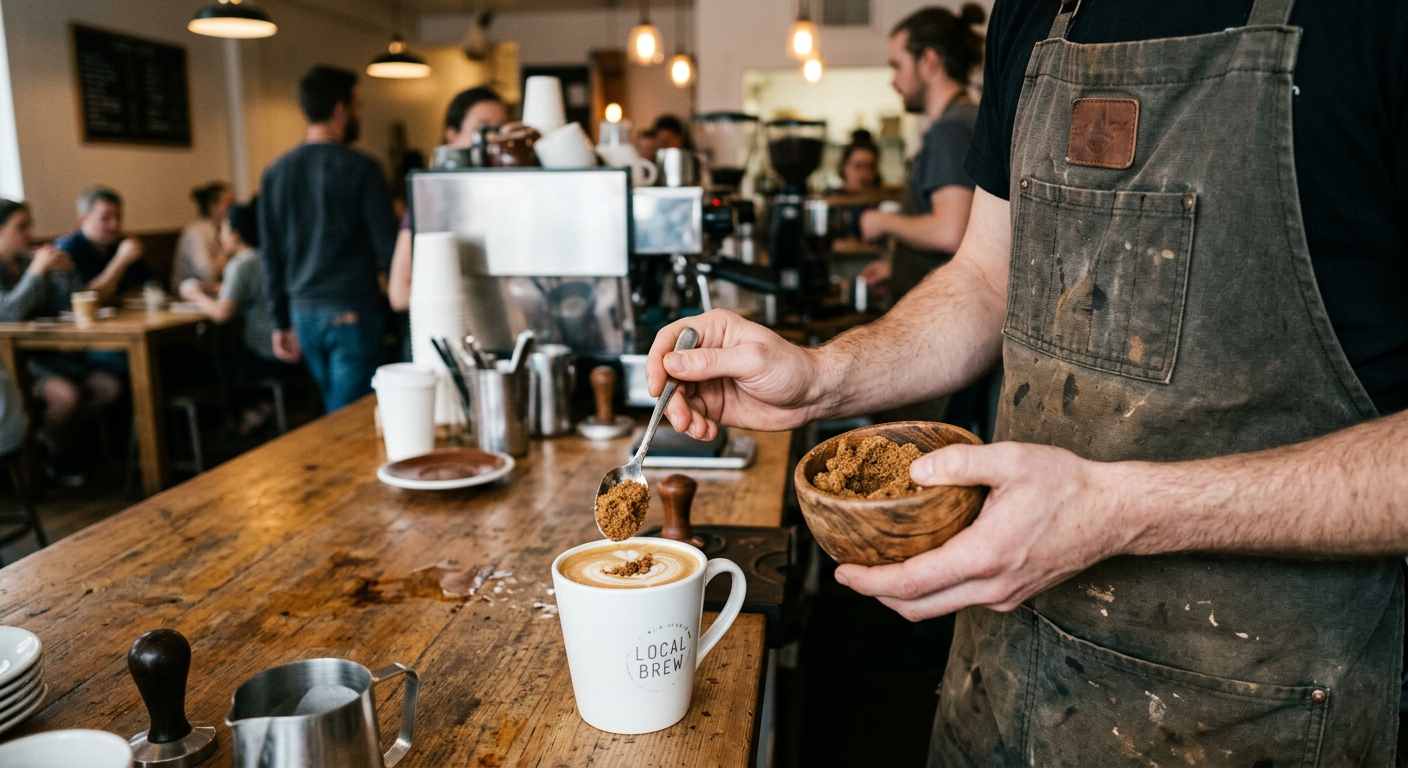 استفاده باریستا از شکر قهوه ای در قهوه لاته