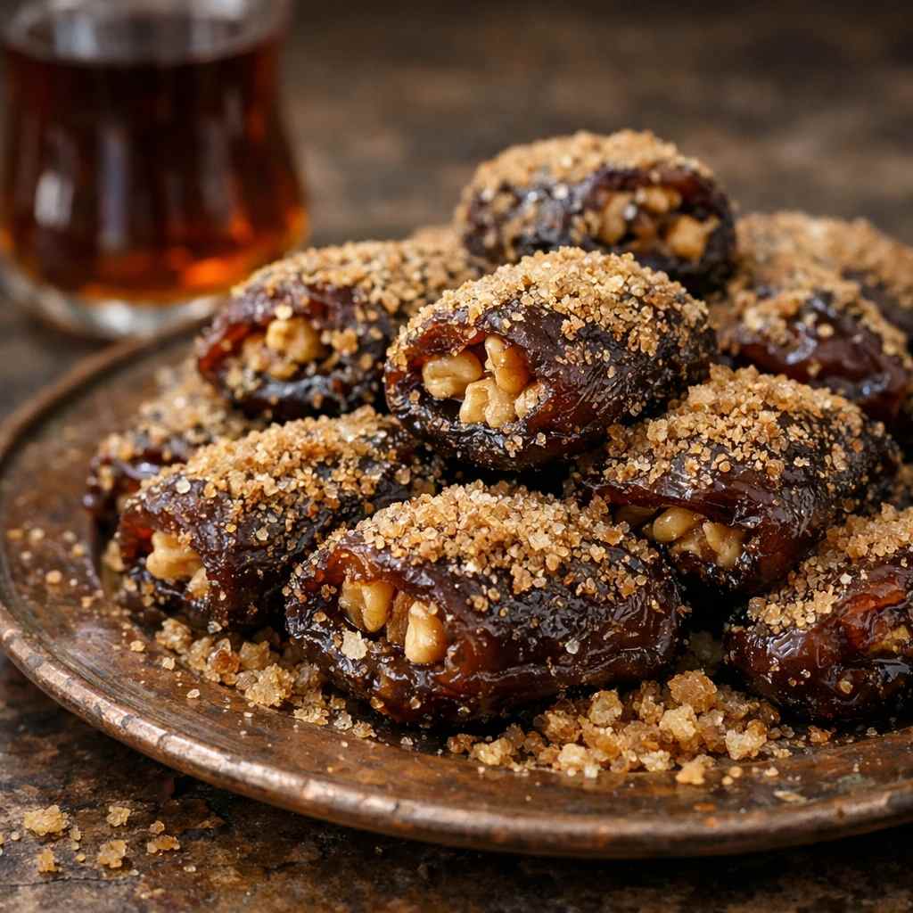 خرمای شکم‌ پر؛ یک دسر ماه رمضان با شکر قهوه ای