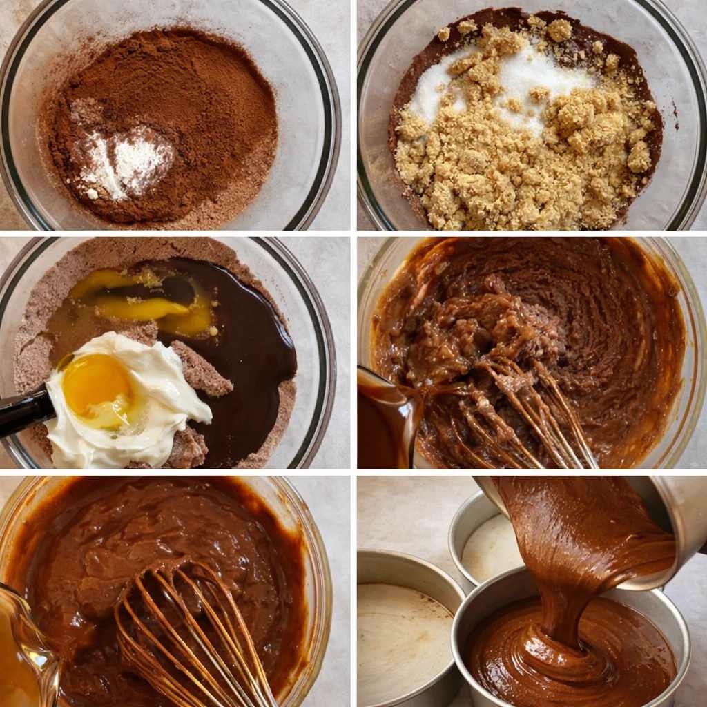 آموزش تصویری گام‌ به‌ گام مراحل پخت کیک شکلاتی خیس
