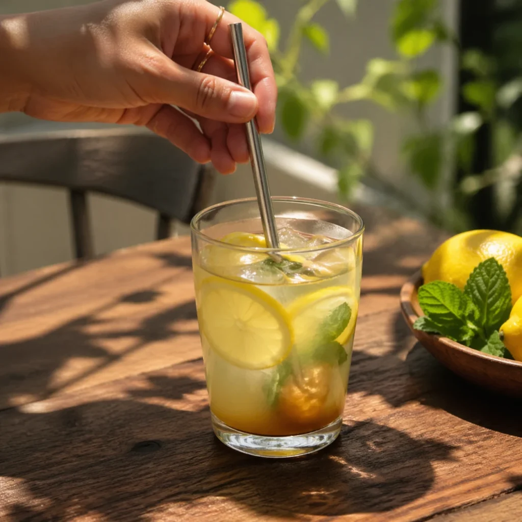 لیوان خنک لیموناد تابستانی