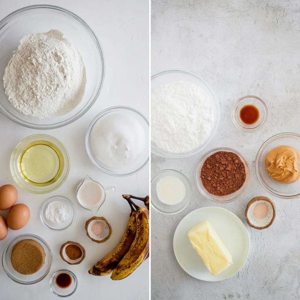 مواد اولیه برای کیک موزی با شکر قهوه ای همراه فراستینگ شکلاتی