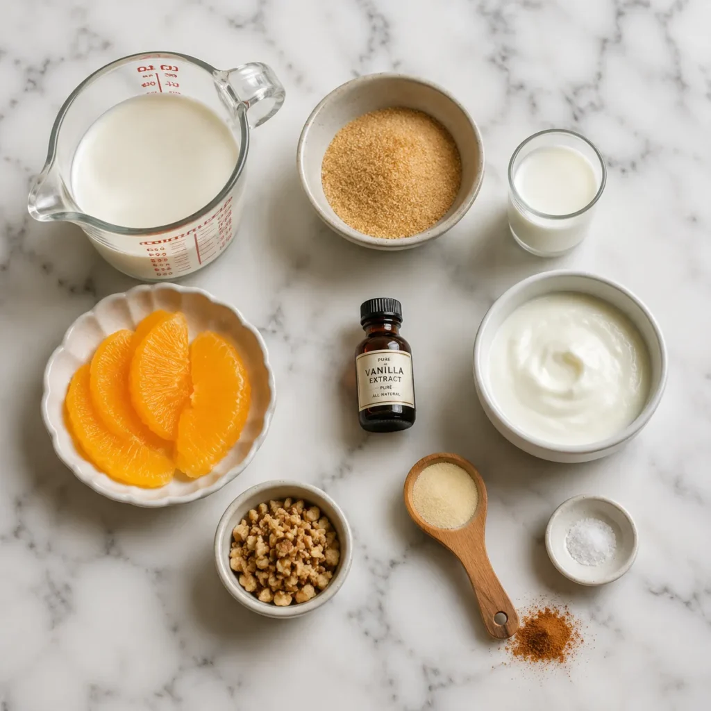 مواد اولیه برای پخت یک دسر پاناکوتا ایتالیایی