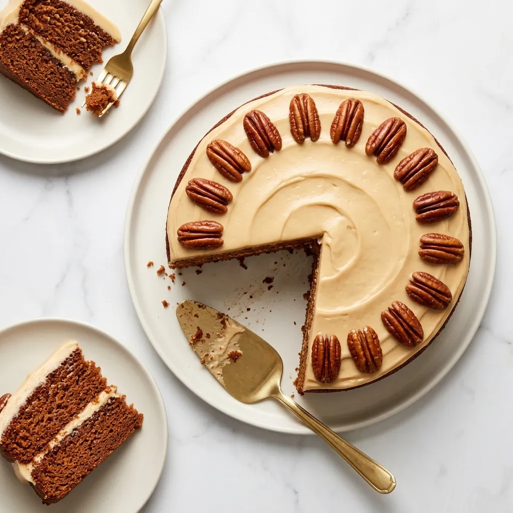 سرو و چیدمان نهایی کیک مربایی با شکر قهوه ای در بشقاب به سبک سنتی آمریکایی Jam Cake